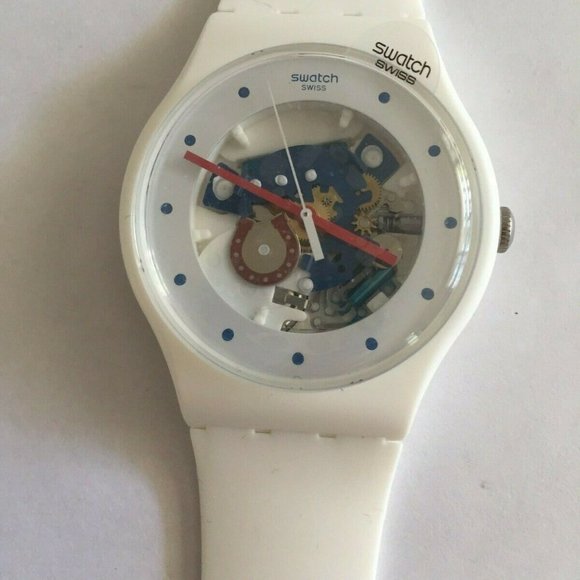 Swatch SUOW129 Horseshoe GET LUCKY White Analog Silicone Watch NWT $85